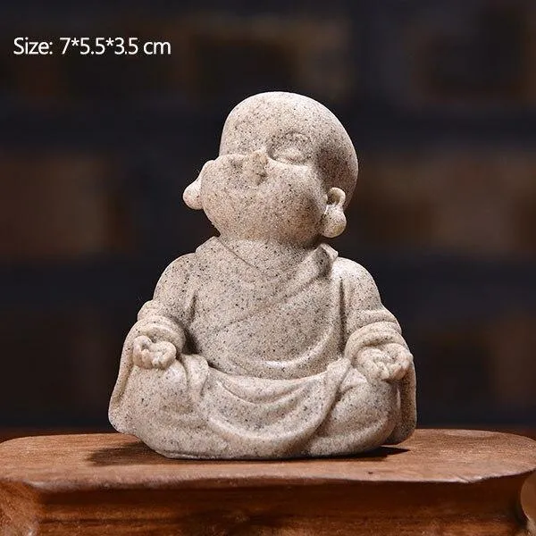 Mini moine artisanat décoration de la maison bouddha Figurines miniatures voiture poupée ornements grès petit Maitreya ameublement de bureau cadeau