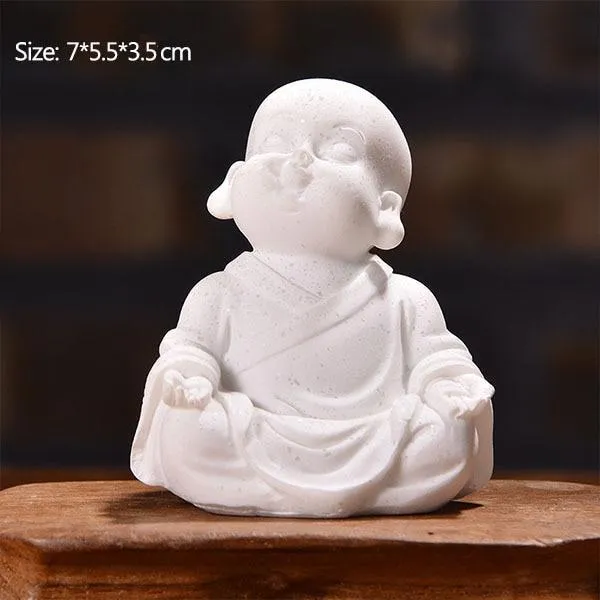 Mini moine artisanat décoration de la maison bouddha Figurines miniatures voiture poupée ornements grès petit Maitreya ameublement de bureau cadeau