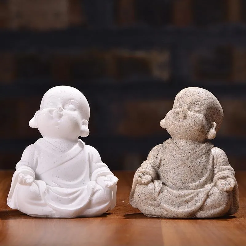 Mini moine artisanat décoration de la maison bouddha Figurines miniatures voiture poupée ornements grès petit Maitreya ameublement de bureau cadeau