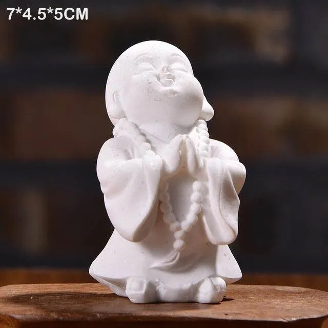 Mini moine artisanat décoration de la maison bouddha Figurines miniatures voiture poupée ornements grès petit Maitreya ameublement de bureau cadeau