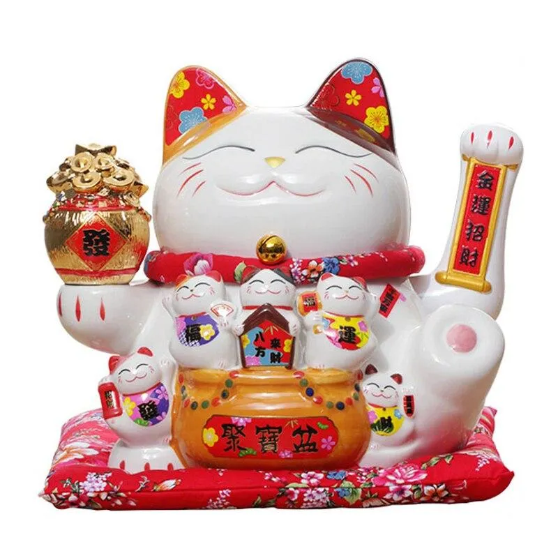 Creative Céramique Chat Chanceux Chiffres Feng Shui Décoration Ornement Décoration de La Maison Accessoires Magasin Réception Table Décor Artisanat