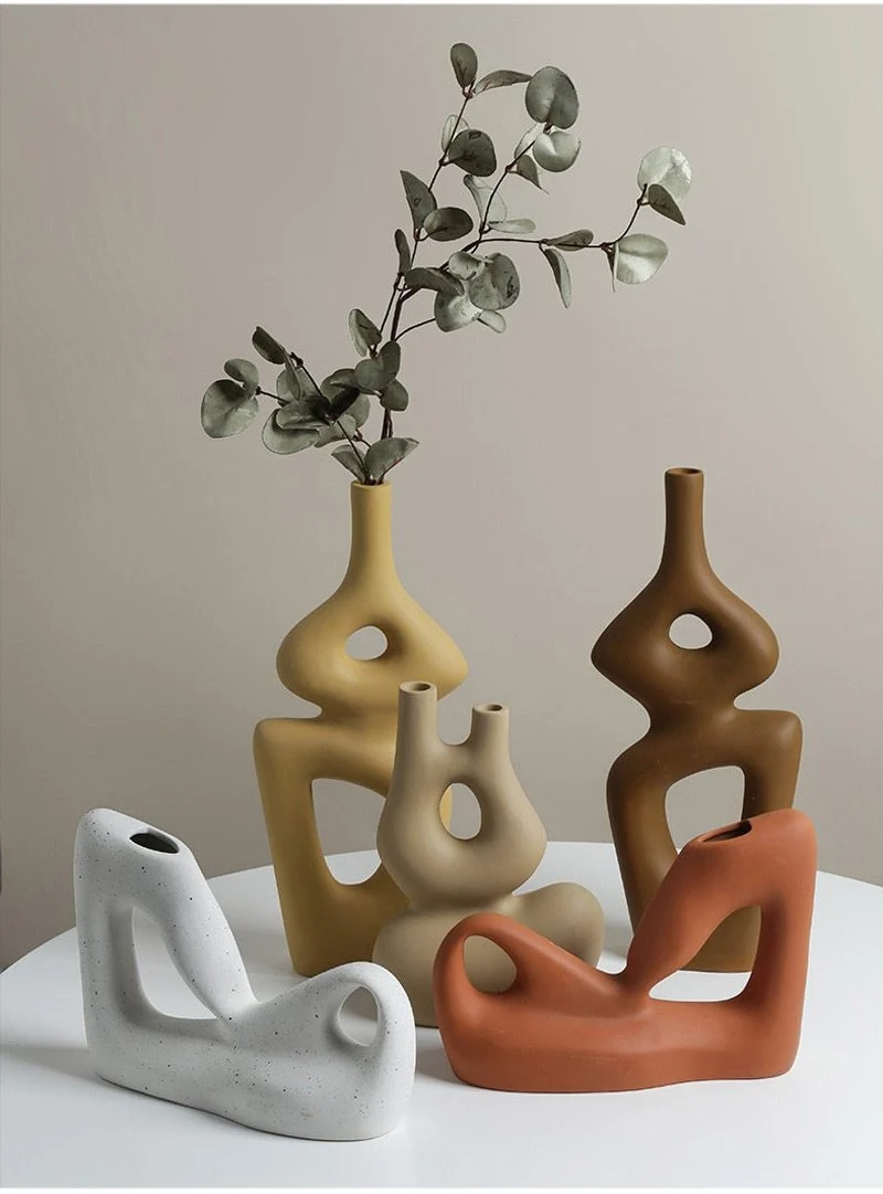Nordique Art Décoration Simplicité Géométrique Vase Céramique Artisanat Salon Arrangement De Fleurs Décoration De La Maison Ameublement Cadeaux