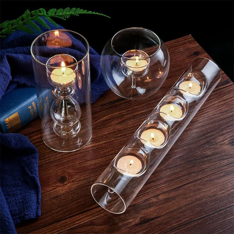 Bougeoir en verre transparent simplicité nordique fait à la main artisanat de style européen décoration de la maison chandelier ornements dîner accessoires de fête