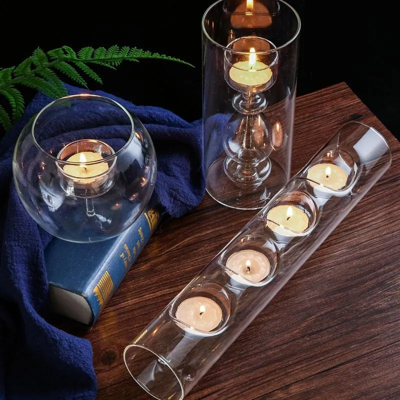 Bougeoir en verre transparent simplicité nordique fait à la main artisanat de style européen décoration de la maison chandelier ornements dîner accessoires de fête