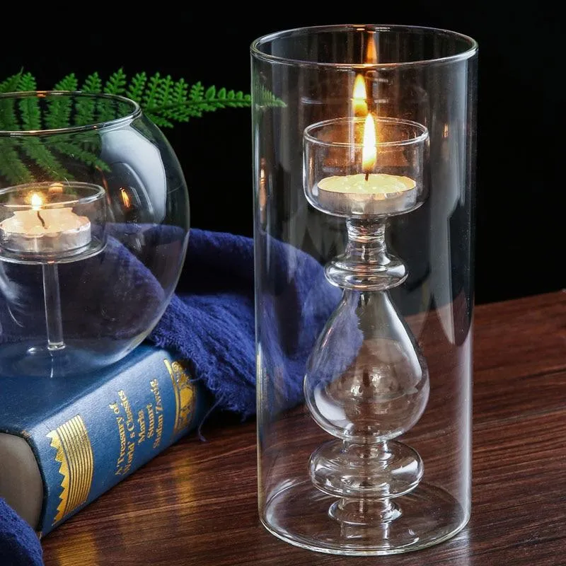 Bougeoir en verre transparent simplicité nordique fait à la main artisanat de style européen décoration de la maison chandelier ornements dîner accessoires de fête