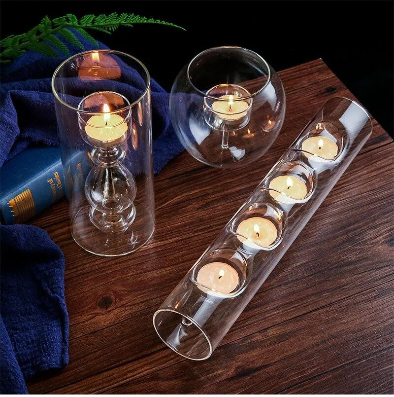 Bougeoir en verre transparent simplicité nordique fait à la main artisanat de style européen décoration de la maison chandelier ornements dîner accessoires de fête
