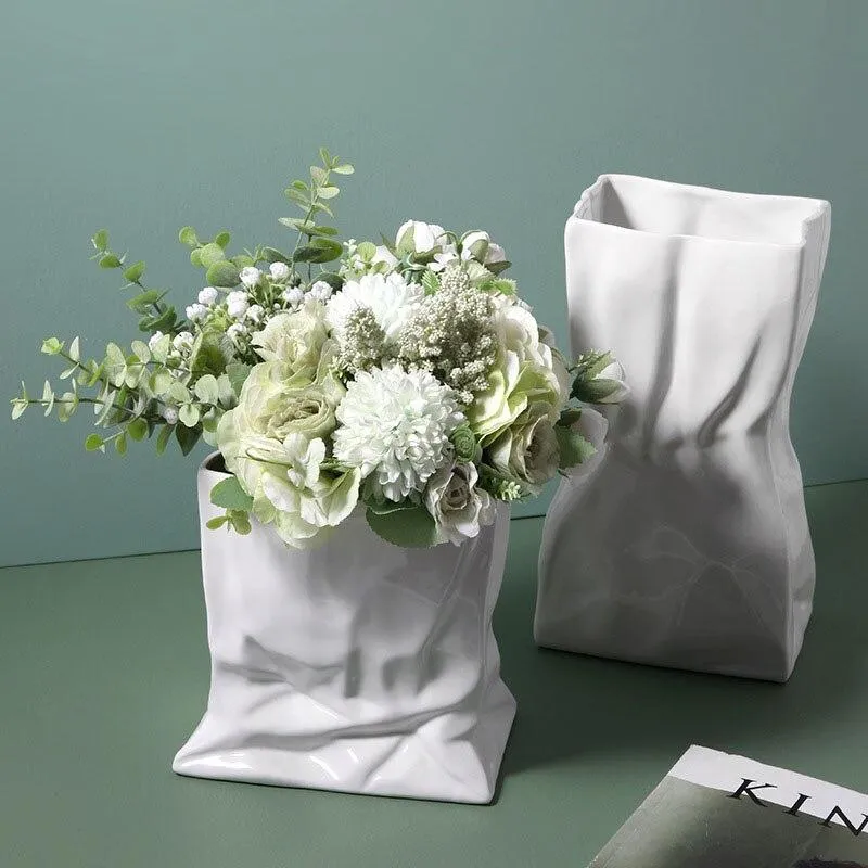 Art Fold Vase Nordique En Céramique Origami Vases Ornement Décoration De La Maison Arrangement De Fleurs Salon Ameublement Artware Figurines
