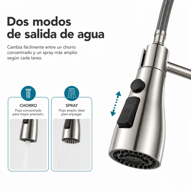 Grifo De Cocina Extraíble 360 Grados Con Ducha Extensible Acero Inoxidable