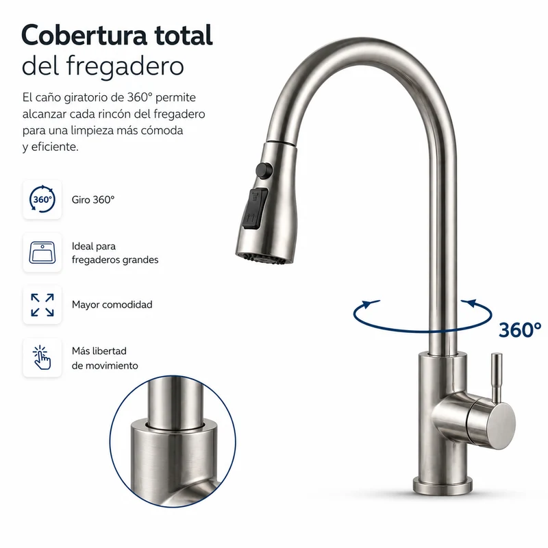 Grifo de Cocina Giratorio 360° Acero Inoxidable
