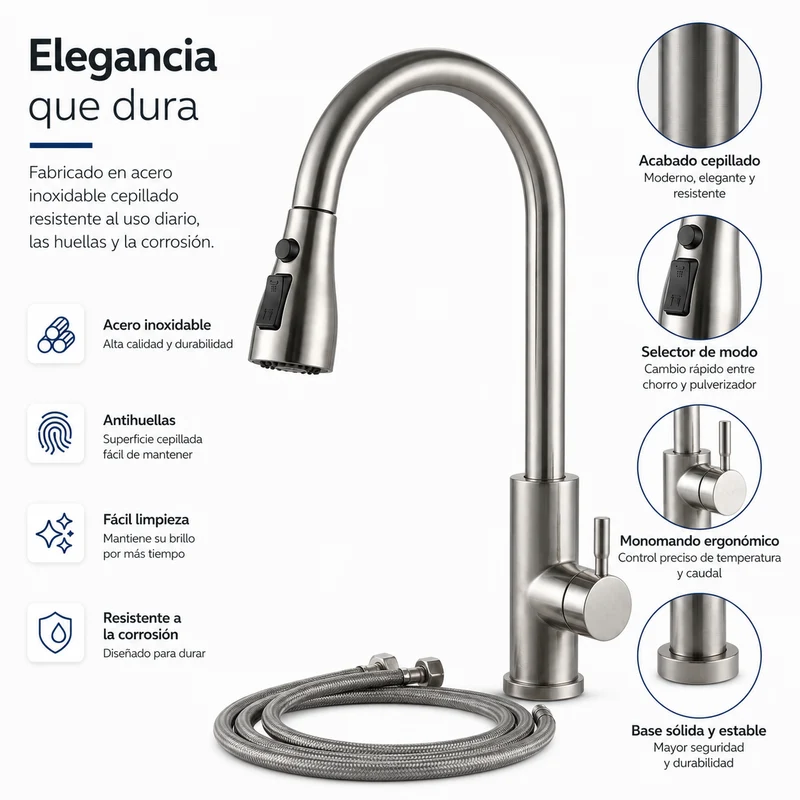 Grifo de Cocina Giratorio 360° Acero Inoxidable