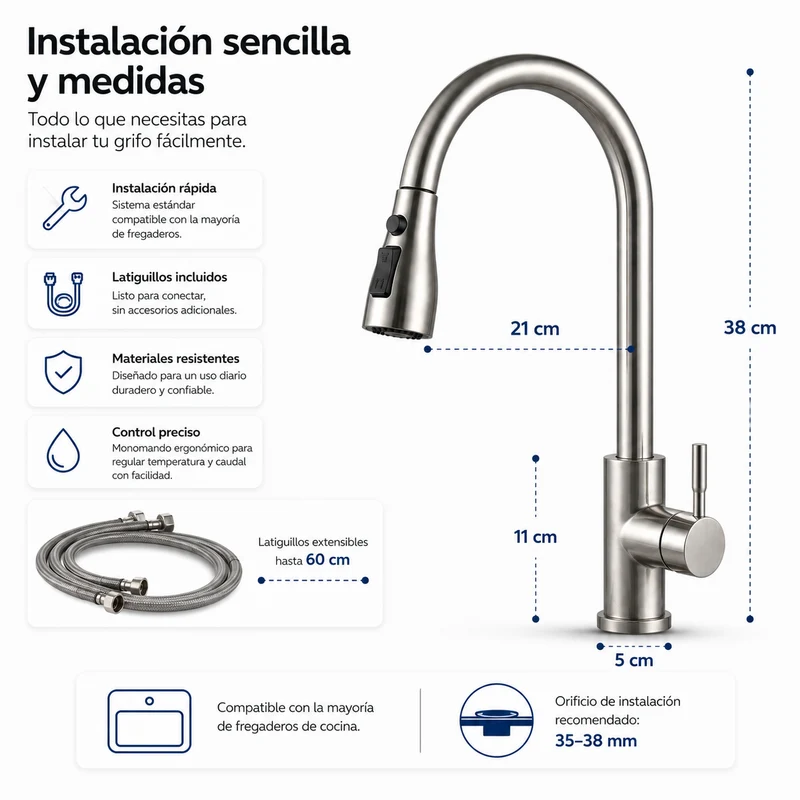 Grifo de Cocina Giratorio 360° Acero Inoxidable