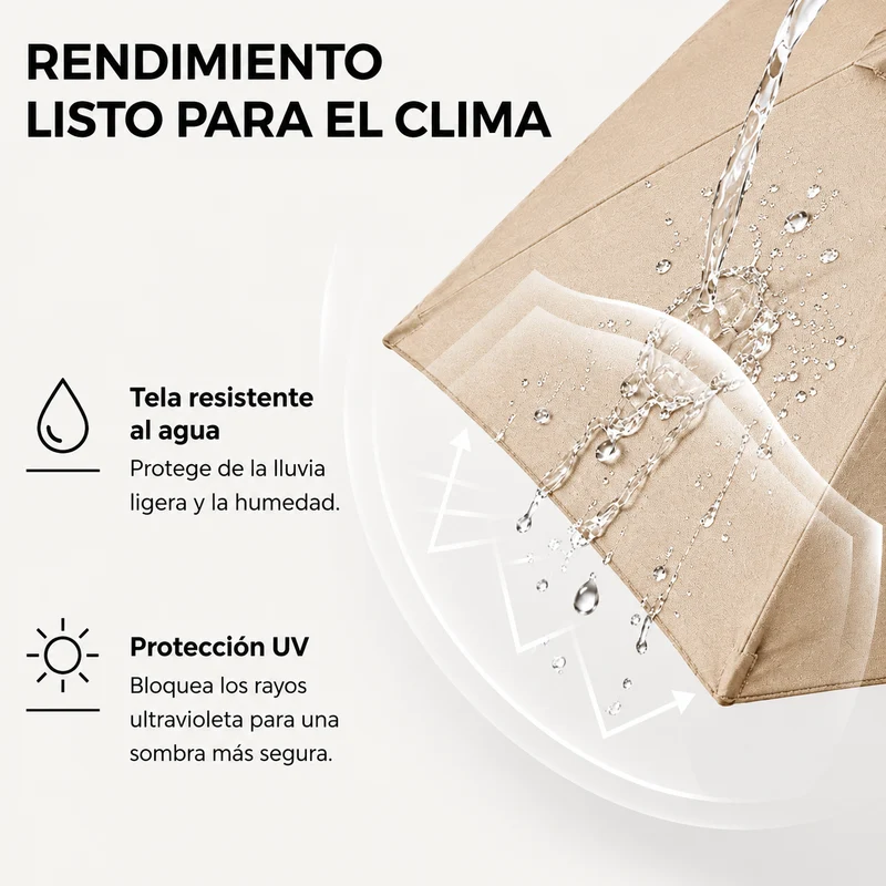 Pack Sombrilla Recta 3m UV Kaki + Base Redonda Rellenable