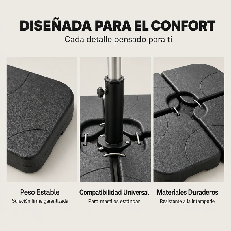 Pack Sombrilla Lateral 3m LED Kaki + Base Modular Cuadrada