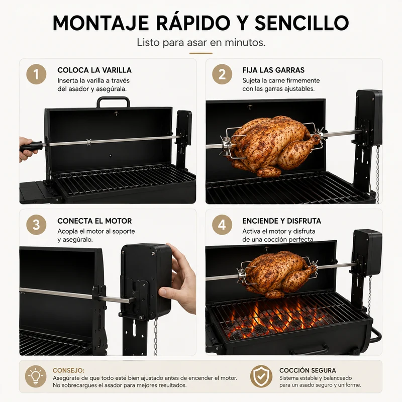 Pack Barbacoa de Carbón con Asador Motorizado 360°