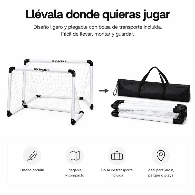 Portería De Fútbol Plegable Con Red Resistente Y Bolsa De Transporte