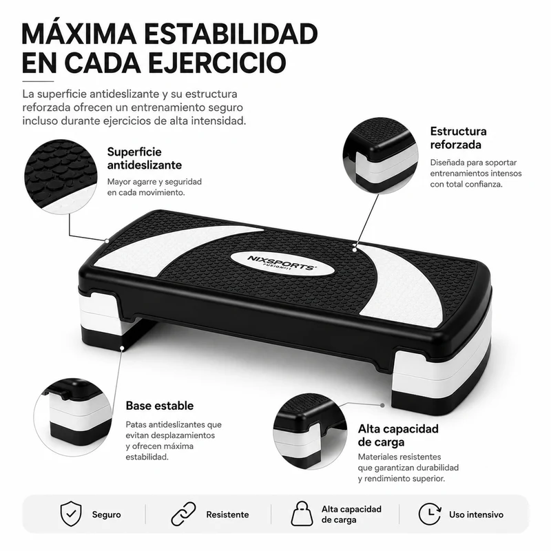 Step Aeróbico Regulable con 3 Alturas y Superficie Antideslizante