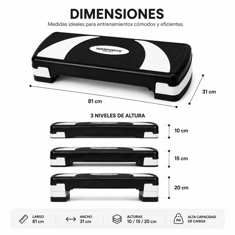 Step Aeróbico Regulable con 3 Alturas y Superficie Antideslizante