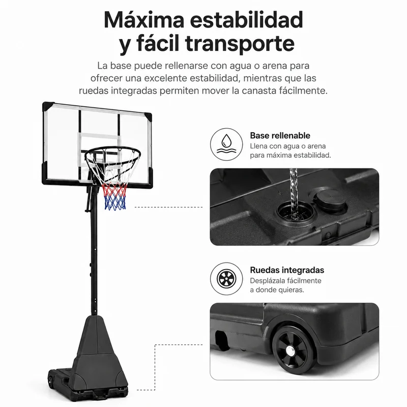 Canasta de Baloncesto Exterior Regulable 2,45-3,1 m con ruedas