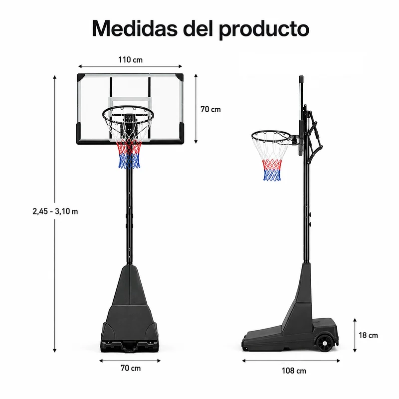 Canasta de Baloncesto Exterior Regulable 2,45-3,1 m con ruedas
