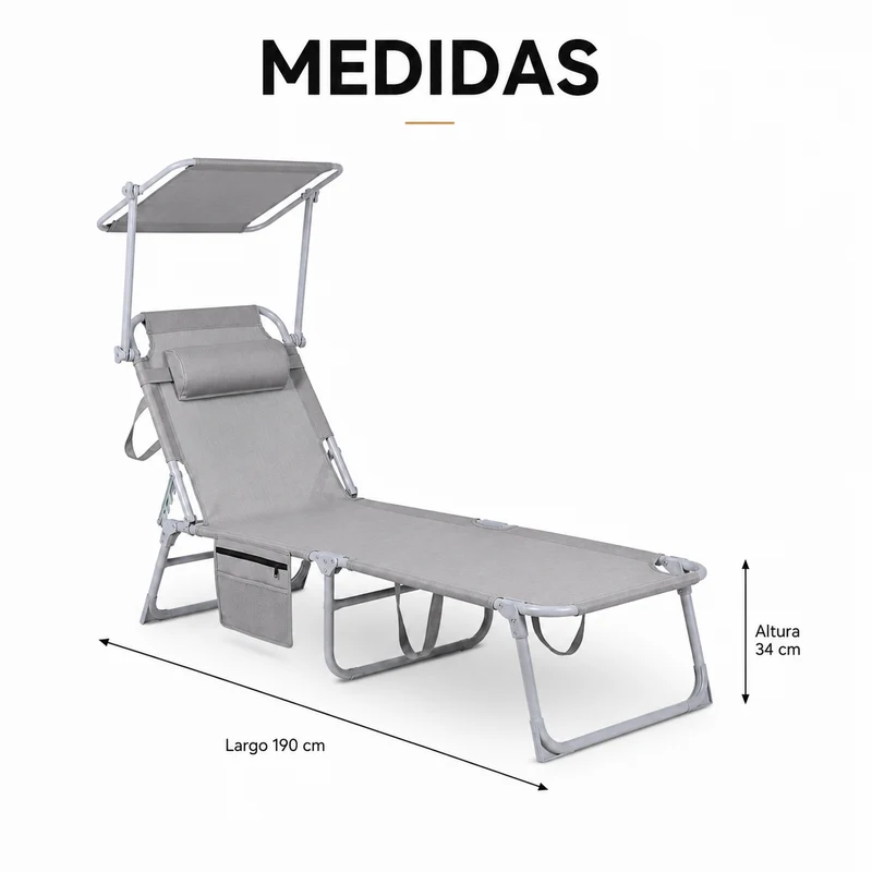 Pack 2 Tumbonas Plegables Con Parasol Ajustable Para Jardín Y Playa