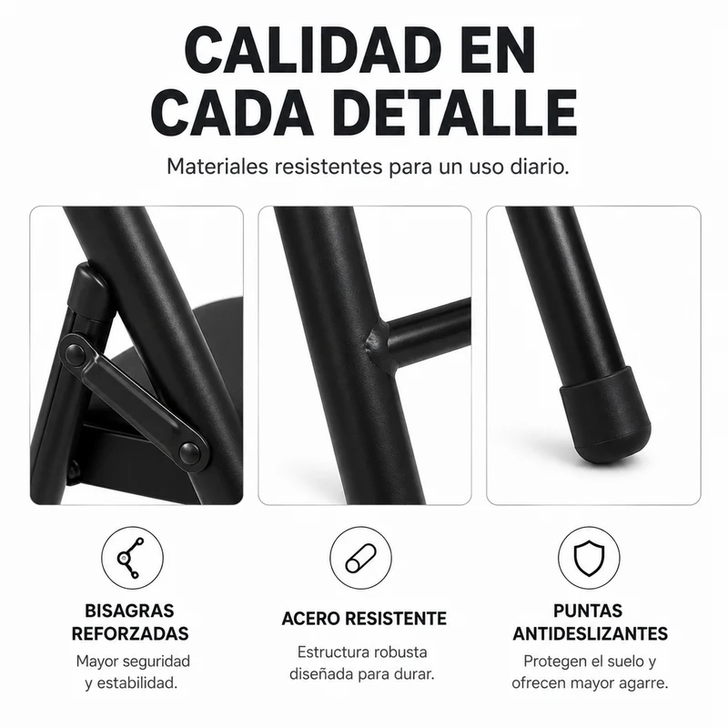 Pack 6 Sillas Plegables Acolchada De Acero Negro