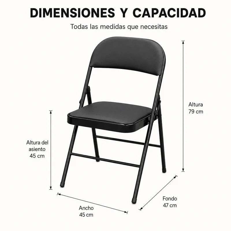 Pack 6 Sillas Plegables Acolchada De Acero Negro