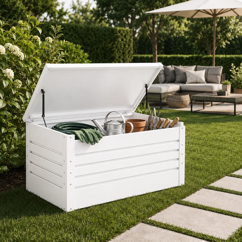 Arcón Metálico Exterior Con Tapa Hidráulica Y Cerradura Para Jardín