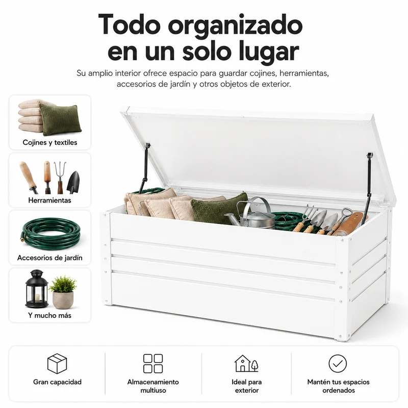 Arcón Metálico Exterior Con Tapa Hidráulica Y Cerradura Para Jardín
