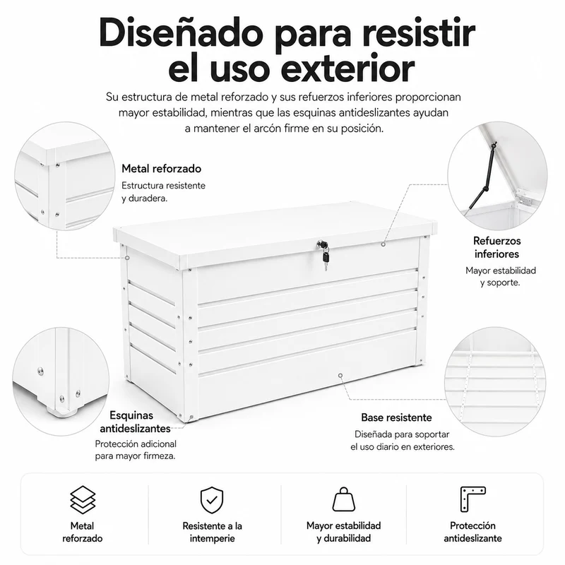 Arcón Metálico Exterior Con Tapa Hidráulica Y Cerradura Para Jardín