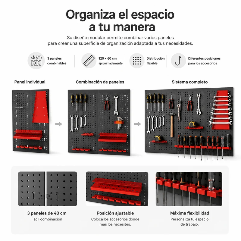 Panel Organizador Metálico Para Herramientas Con Ganchos Y Soportes