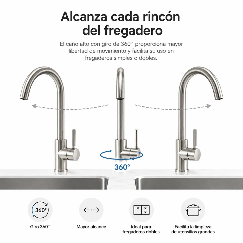 Grifo De Cocina Caño Giratorio 360° Anti Huellas