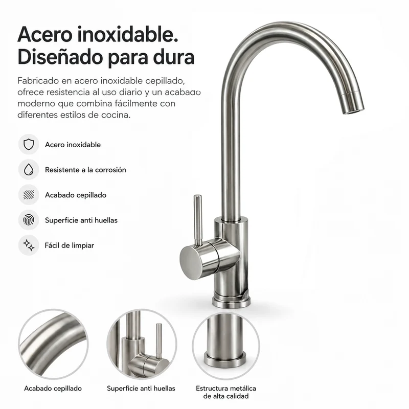 Grifo De Cocina Caño Giratorio 360° Anti Huellas