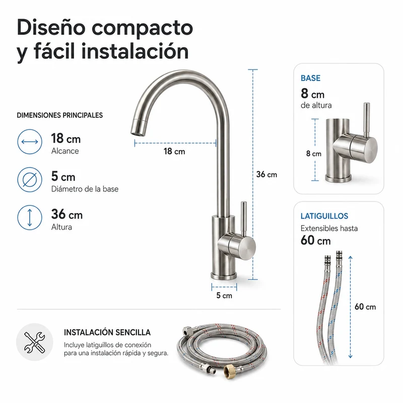 Grifo De Cocina Caño Giratorio 360° Anti Huellas
