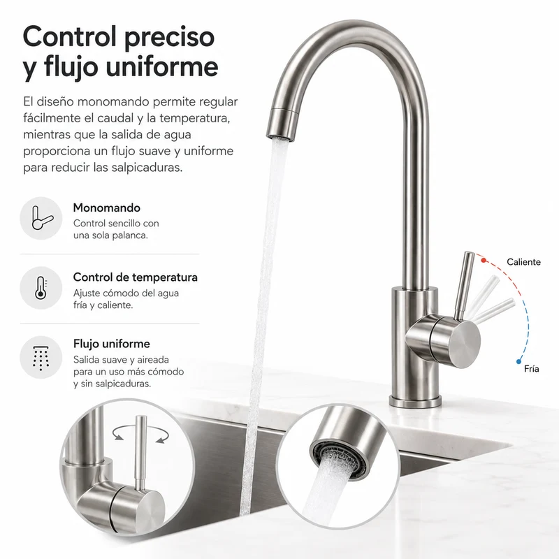 Grifo De Cocina Caño Giratorio 360° Anti Huellas
