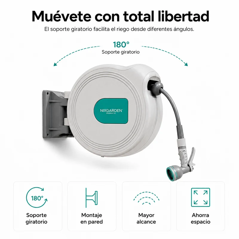 Enrollador Automático De Manguera 30 m Con Soporte De Pared
