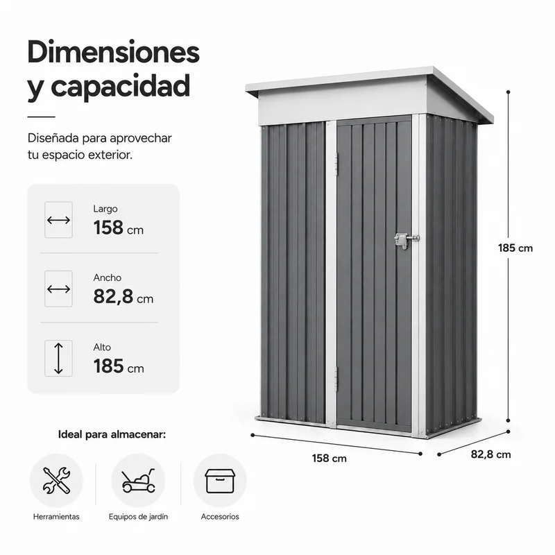 Caseta Metálica de Jardín 158x82,8x185 cm Puerta Exterior