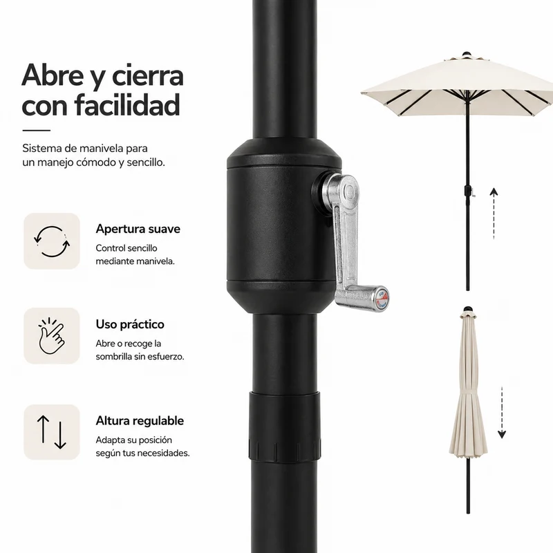 Sombrilla 3 metros de Jardín Regulable con Manivela Protección UV