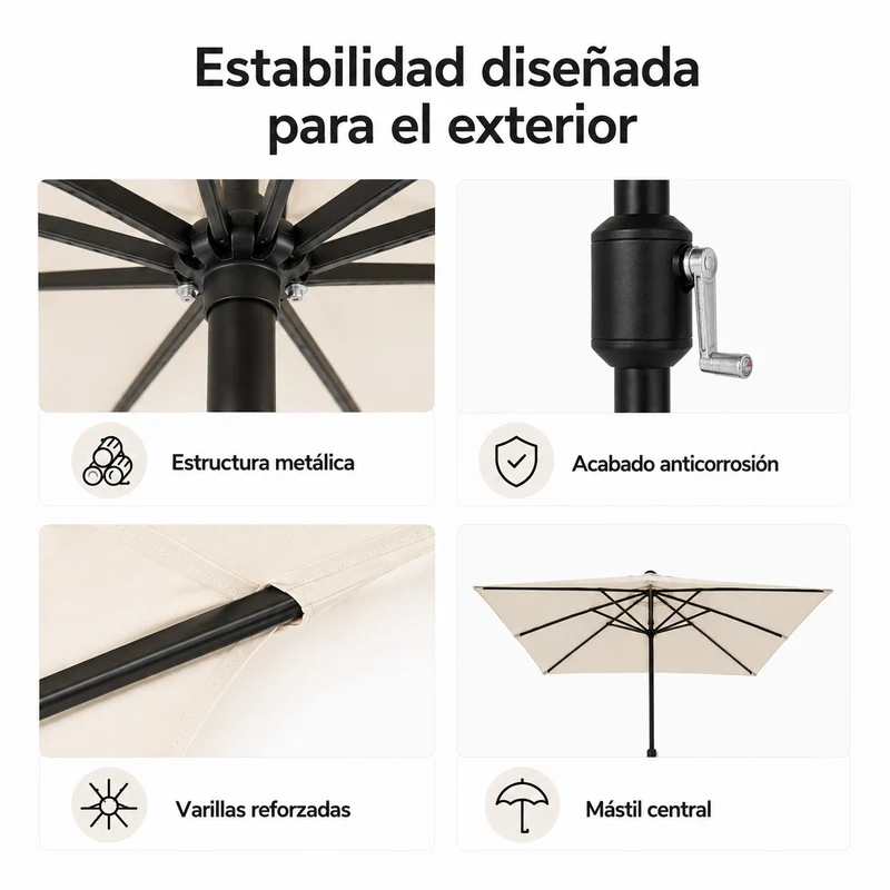 Sombrilla 3 metros de Jardín Regulable con Manivela Protección UV