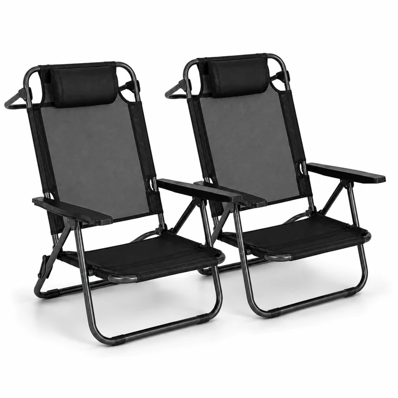 Pack 2 Sillas Plegables Bajas Para Playa Y Camping Con Reposacabezas Acolchado