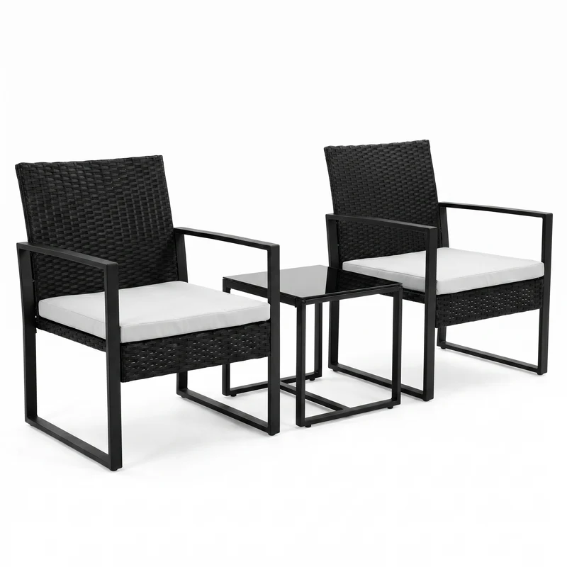 Conjunto De Jardín Exterior Ratán PE 3 Piezas Con Cojines Acolchados