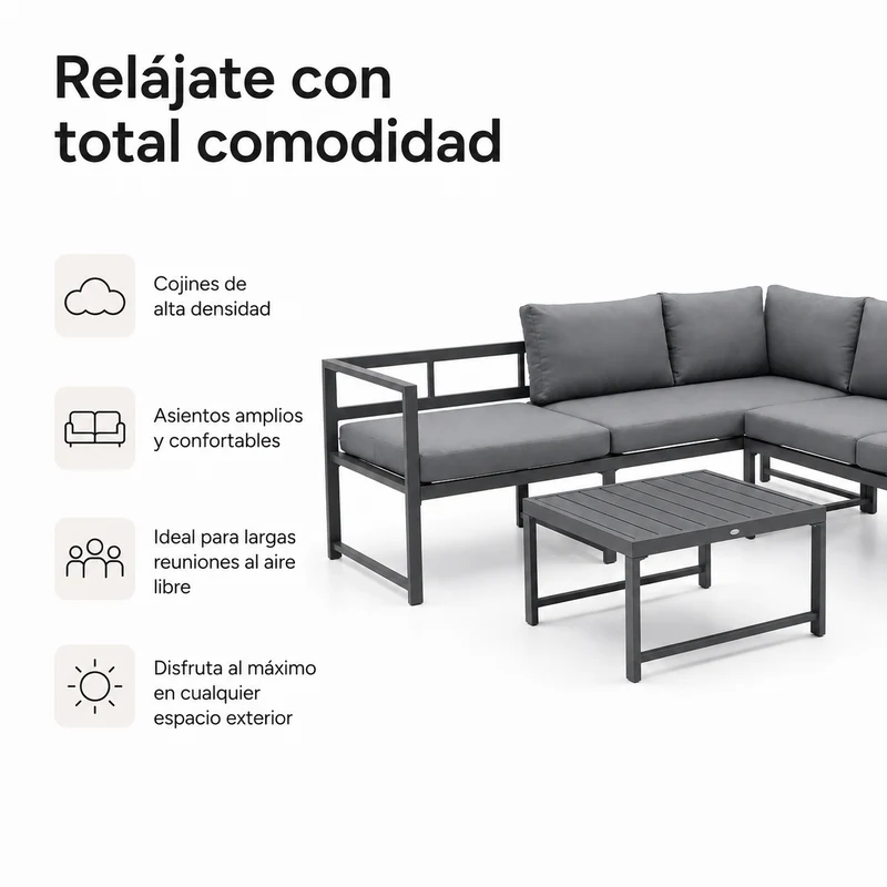 Conjunto De Jardín Sofá Esquinero Modular De Aluminio Antracita
