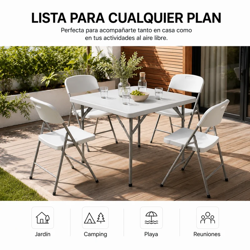 Mesa Plegable Portátil 84x84x74 Cm Blanco
