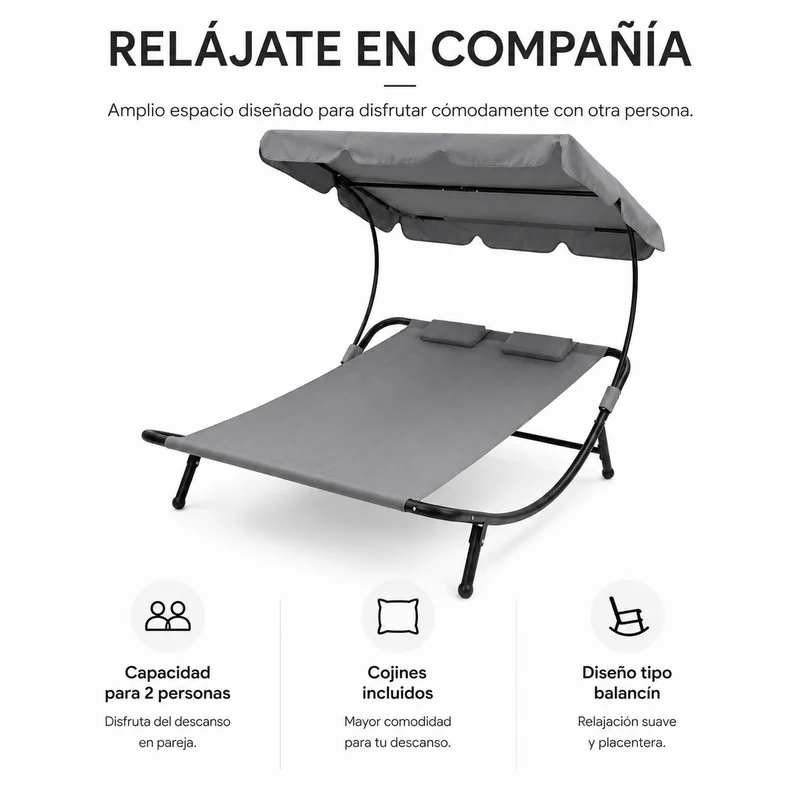 Tumbona Doble de Jardín Balancín con Parasol Ajustable