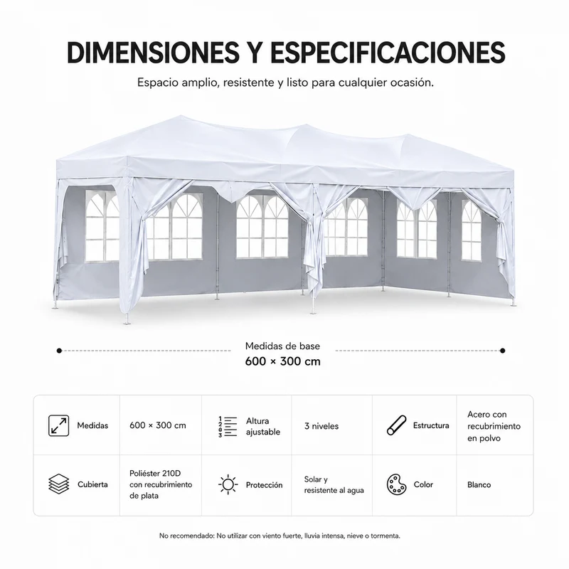 Carpa Plegable 6x3 M Con 6 Paredes Y Estructura Reforzada