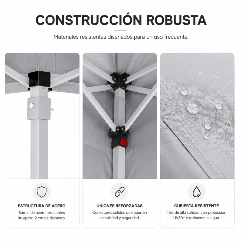 Carpa Plegable 3x3 M Con 4 Paredes Laterales Y Estructura Reforzada