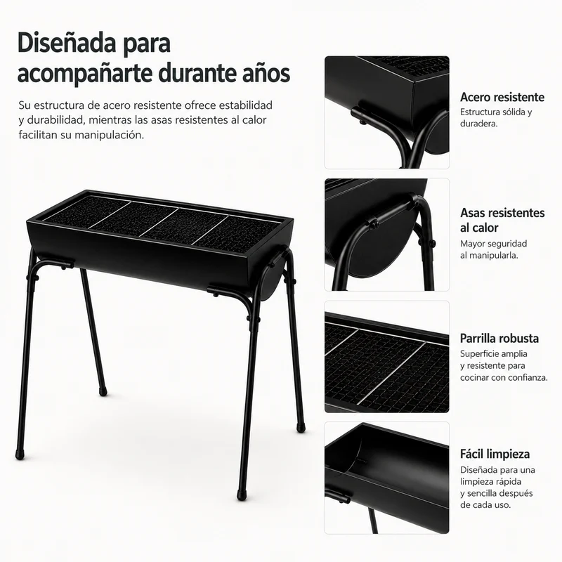 Barbacoa Portátil De Carbón Exterior Con Parrilla Grande