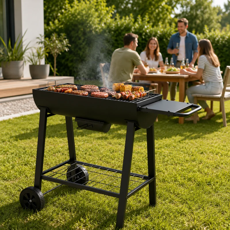 Barbacoa Portátil De Carbón Parrilla Grande Con Ruedas