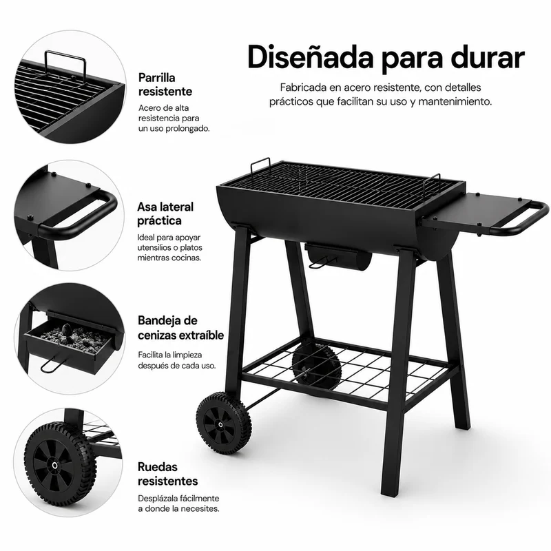 Barbacoa Portátil De Carbón Parrilla Grande Con Ruedas