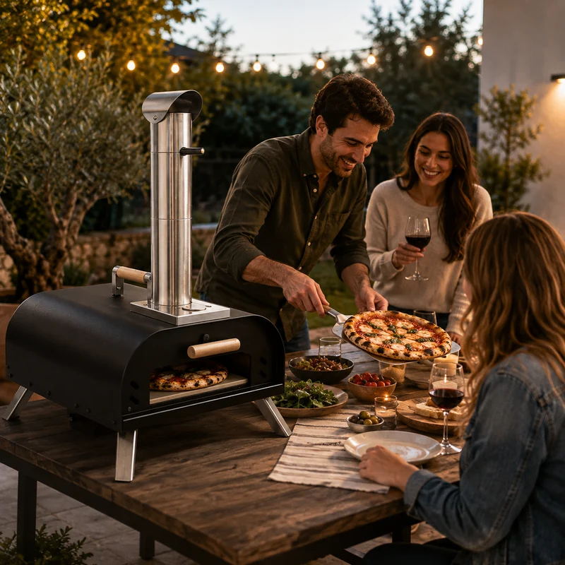 Horno De Pizza Portátil A Carbón Con Chimenea Y Termómetro Integrado