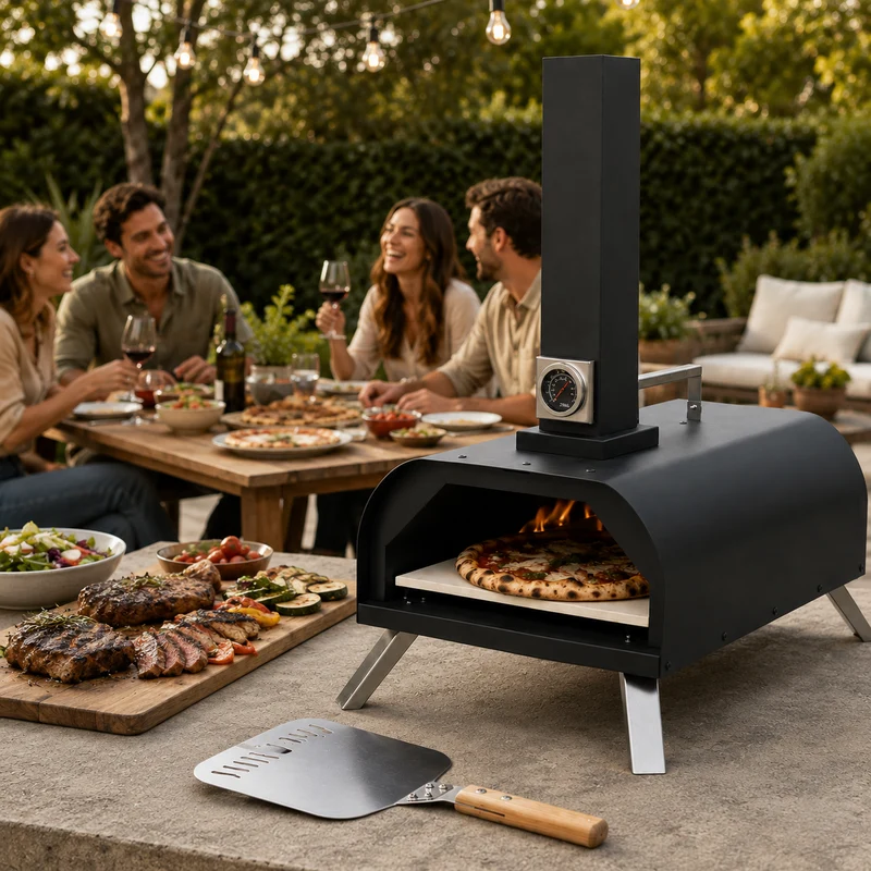 Horno Barbacoa De Carbón Para Pizza Con Chimenea Integrada Y Parrilla